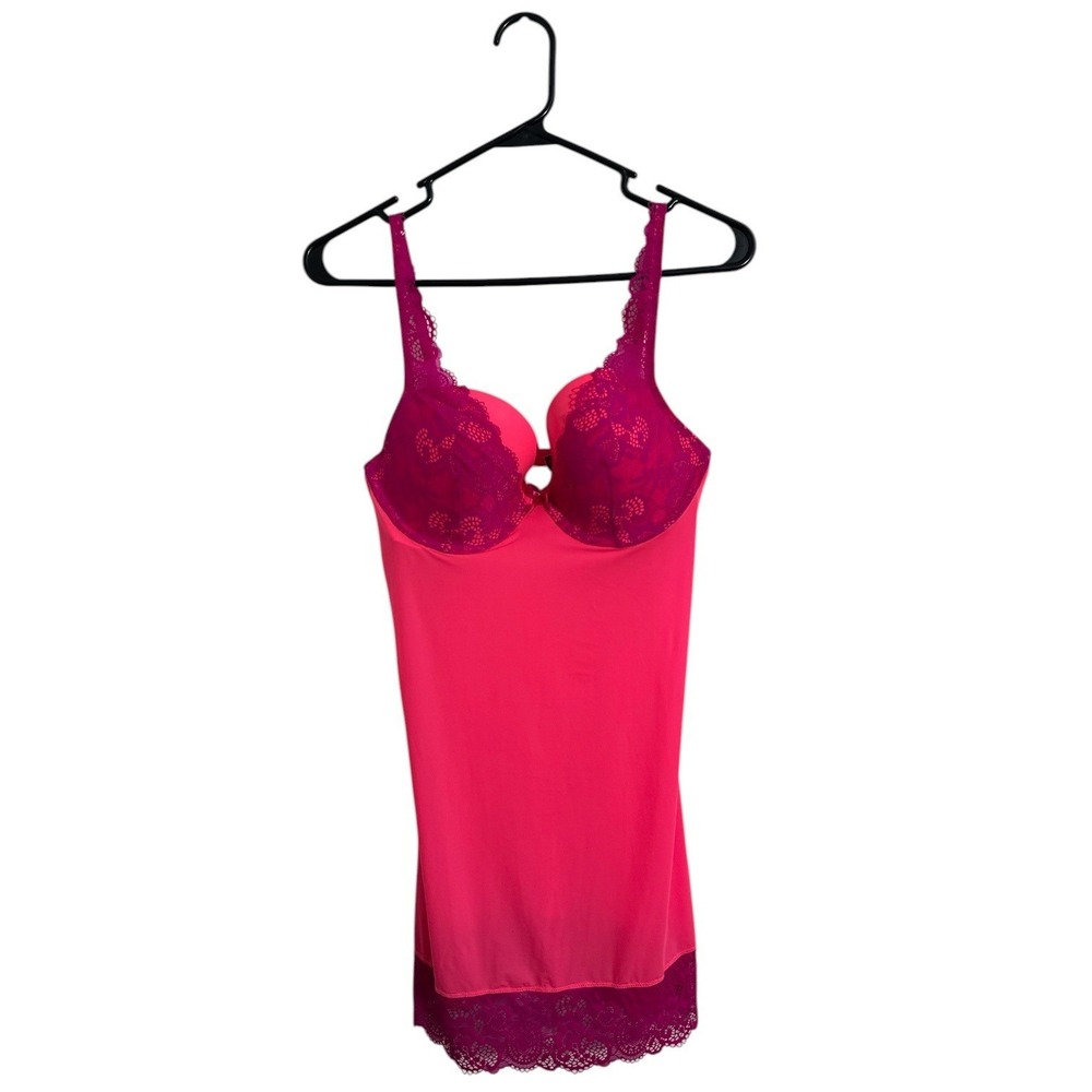 Victoria's Secret Barbiecore Chemise Slip Neon Pink Purple Lace Push Up Size 36D